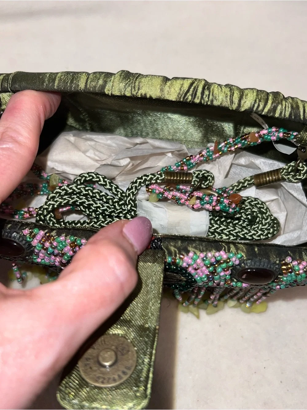 Vintage Prezzo Beaded Fringe Evening Bag with Gem Accents